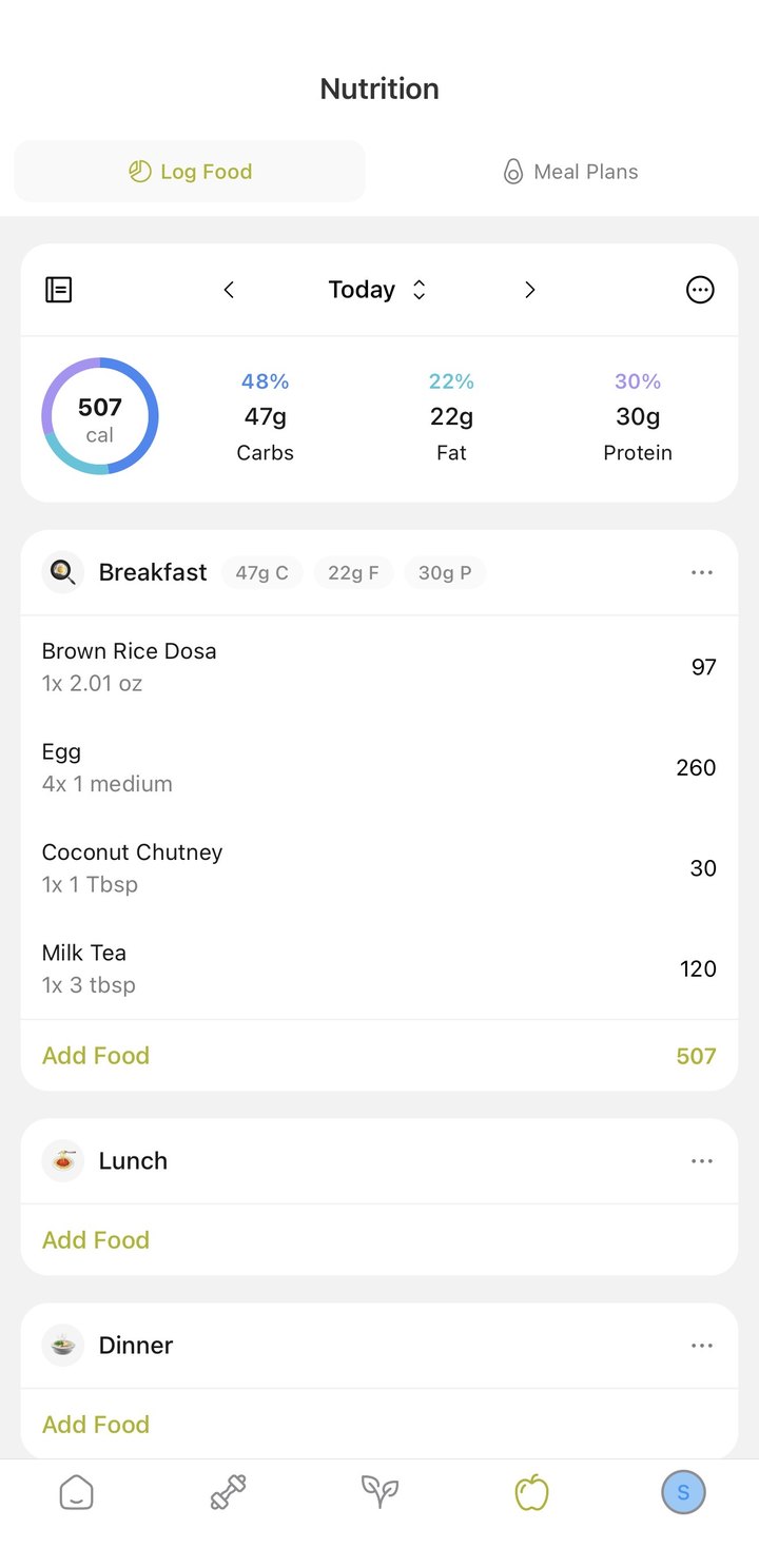 Nutrition & macro tracking in the app